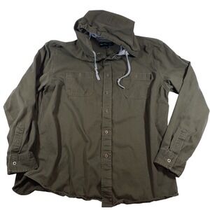 Molokai Olive Green Hooded Button Up Utility Jacket‎ Mens XL Chest Pockets